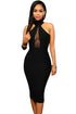 Sexy Black Mock Neck Sheer Peep Hole Dress